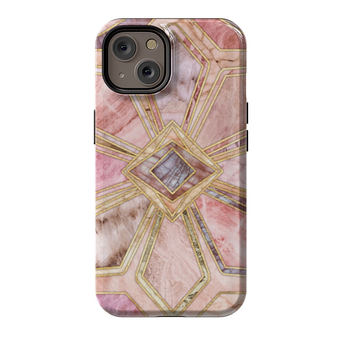 iPhone 14 StrongFit Geometric Gilded Stone Tiles in Blush Pink, Peach and Coral by Micklyn Le Feuvre
