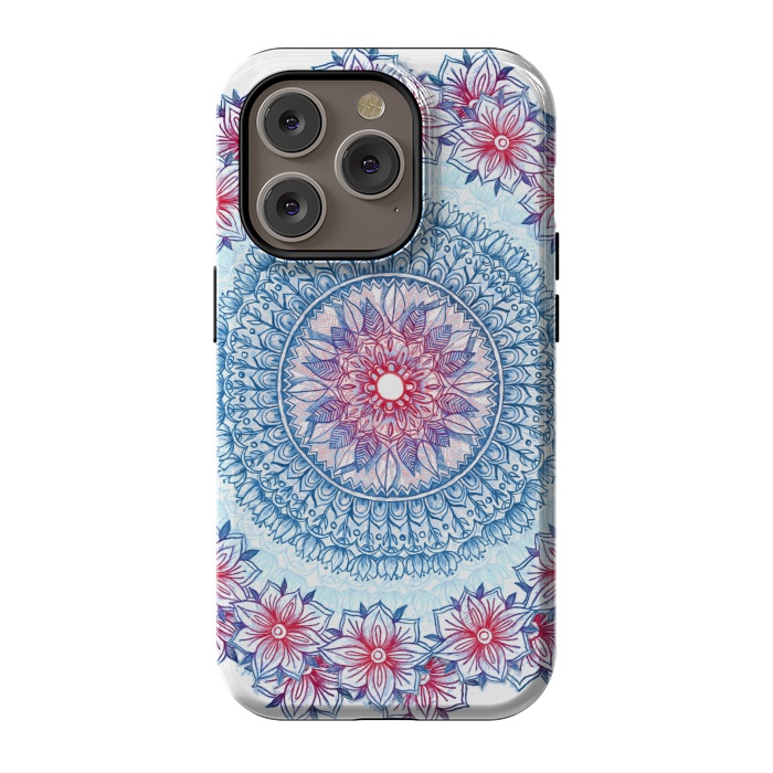 iPhone 14 Pro StrongFit Red, White and Blue Floral Mandala by Micklyn Le Feuvre