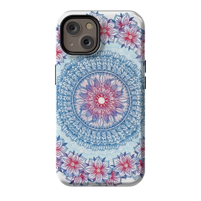 iPhone 14 StrongFit Red, White and Blue Floral Mandala by Micklyn Le Feuvre