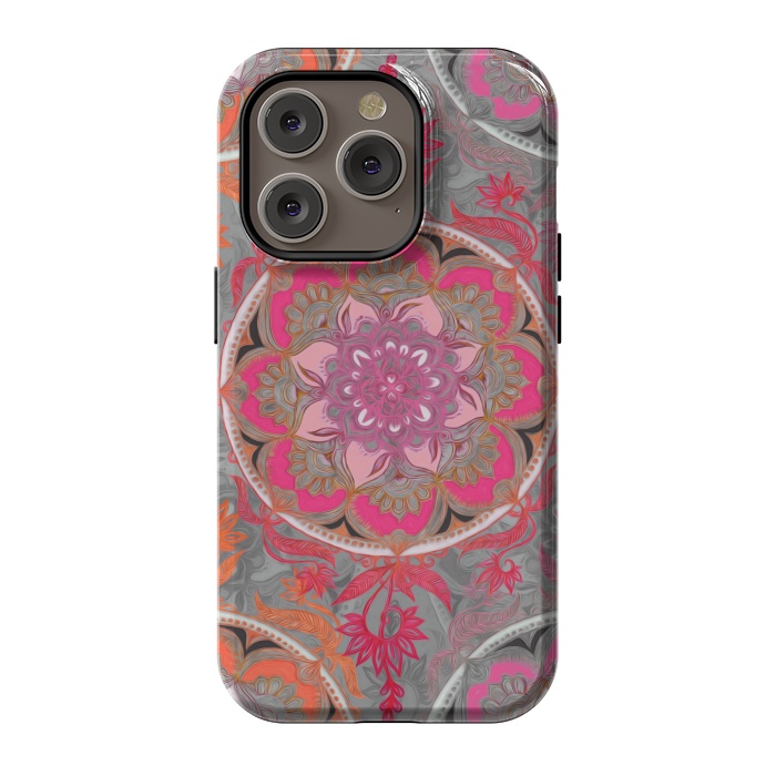 iPhone 14 Pro StrongFit Hot Pink, Magenta and Orange Super Boho Medallions by Micklyn Le Feuvre