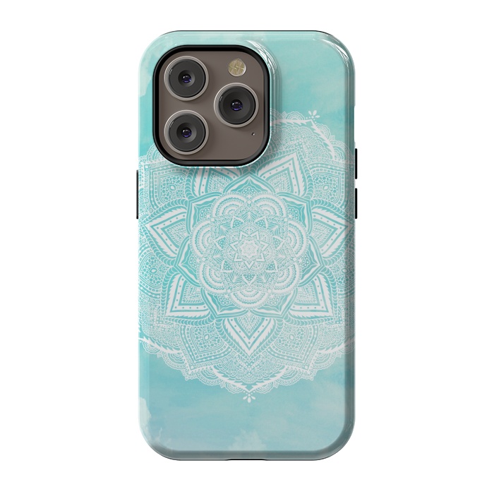 iPhone 14 Pro StrongFit Mandala flower turquoise by Jms