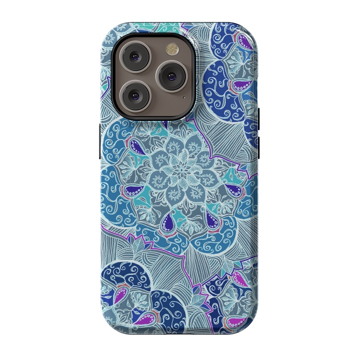iPhone 14 Pro StrongFit Fresh Doodle in Teal Blue, Purple and Grey by Micklyn Le Feuvre