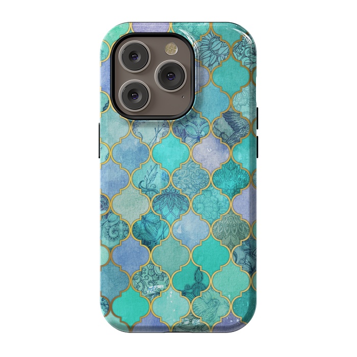iPhone 14 Pro StrongFit Cool Jade Icy Mint Decorative Moroccan Tile Pattern by Micklyn Le Feuvre