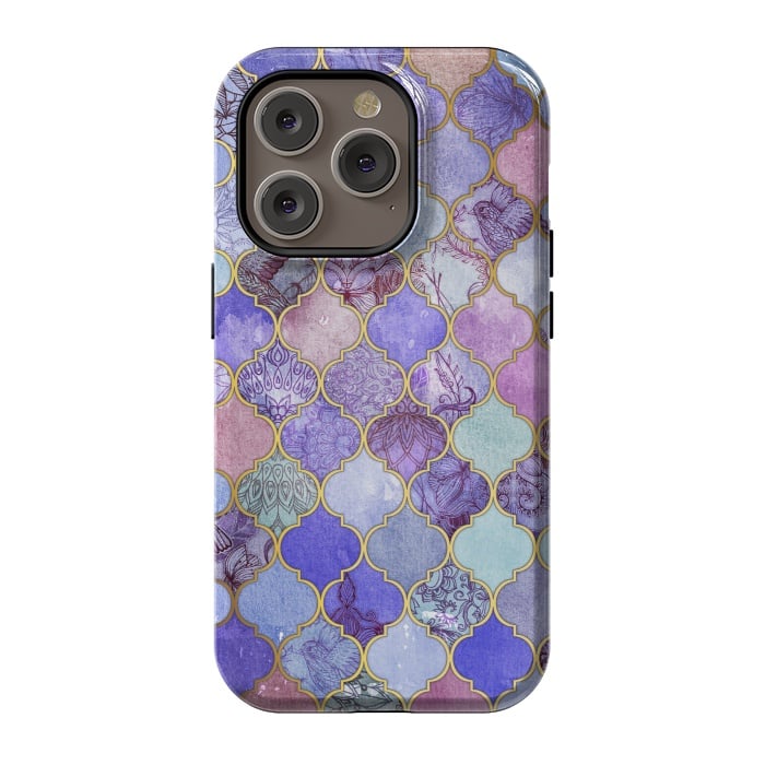 iPhone 14 Pro StrongFit Royal Purple, Mauve & Indigo Decorative Moroccan Tile Pattern by Micklyn Le Feuvre