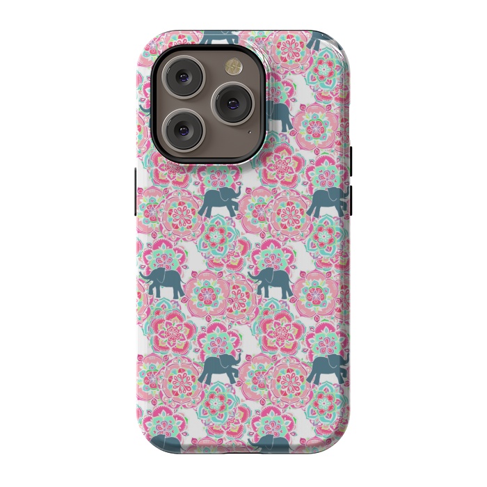 iPhone 14 Pro StrongFit Tiny Elephants in Fields of Flowers by Micklyn Le Feuvre