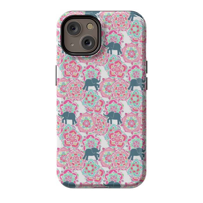 iPhone 14 StrongFit Tiny Elephants in Fields of Flowers by Micklyn Le Feuvre