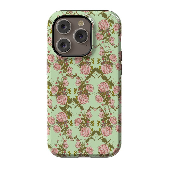 iPhone 14 Pro StrongFit Vintage Rosy Floral by Quirk It Up
