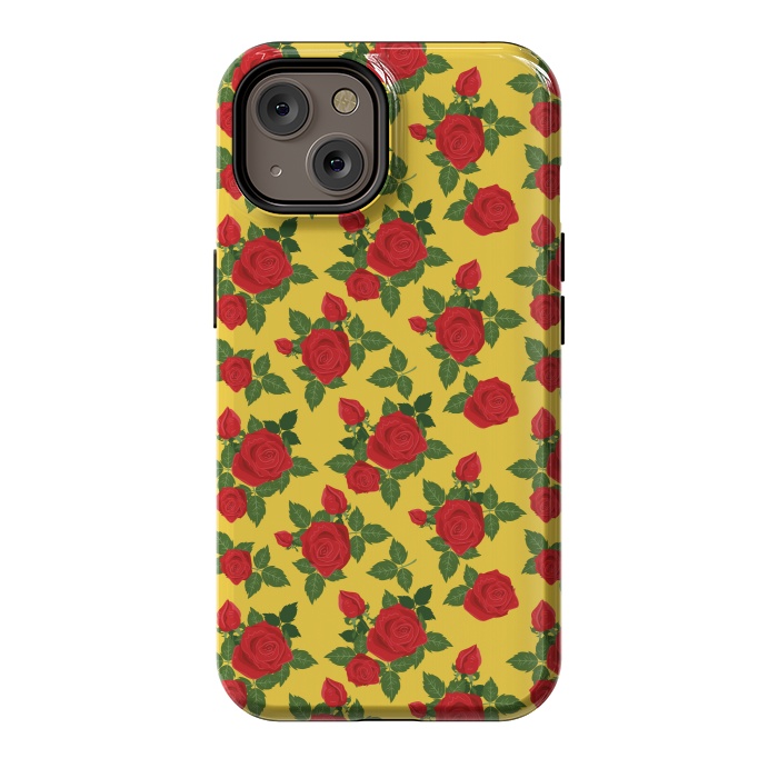 iPhone 14 StrongFit Vintage Rosy Floral-Yellow by Quirk It Up