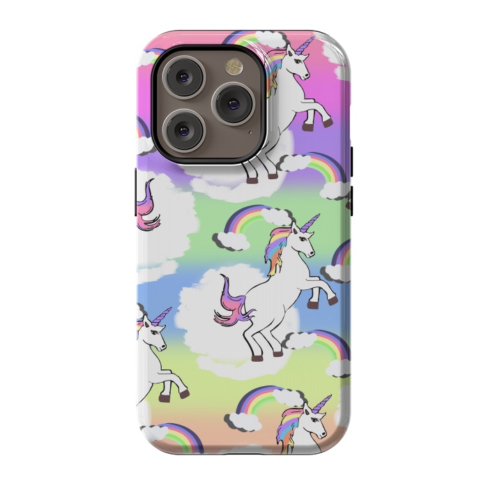 iPhone 14 Pro StrongFit Rainbow Unicorns by MUKTA LATA BARUA