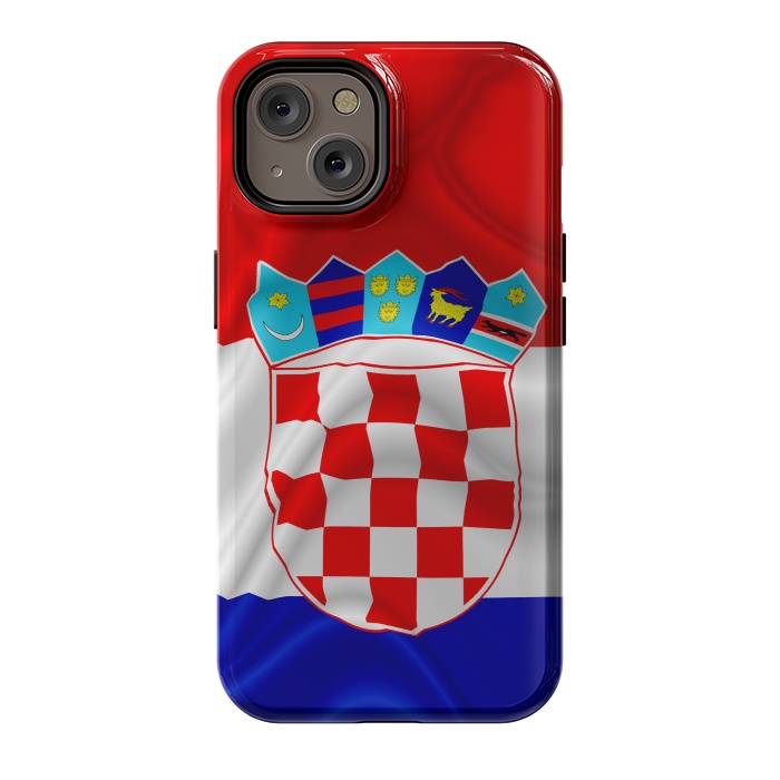 iPhone 14 StrongFit Croatia Flag Waving Digital Silk Satin Fabric  by BluedarkArt