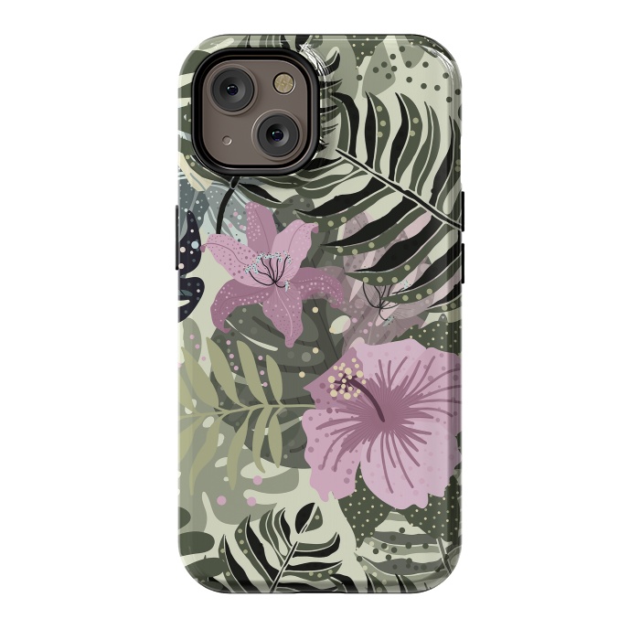 iPhone 14 StrongFit Pastel Green Pink Aloha Tropical Jungle by  Utart