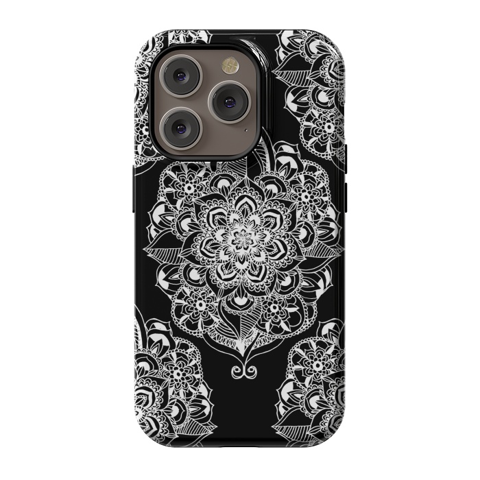 iPhone 14 Pro StrongFit Black & White Graphic Mandala Diamonds by Tangerine-Tane