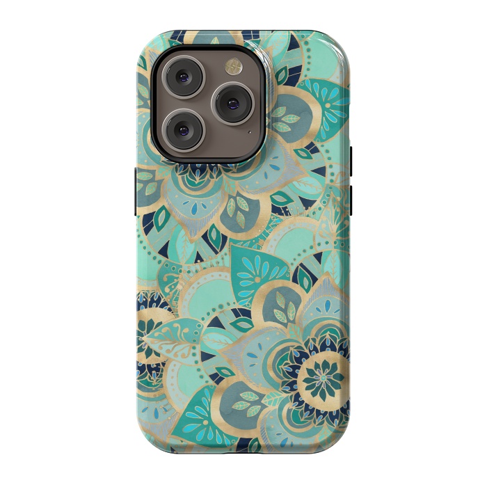 iPhone 14 Pro StrongFit Emerald and Gold Mandalas by Tangerine-Tane