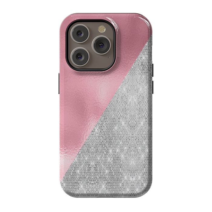 iPhone 14 Pro StrongFit Pink Silver Glitter  by Alemi