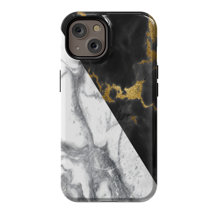 iPhone 14 StrongFit Marble Black White Gold Geometric by Alemi