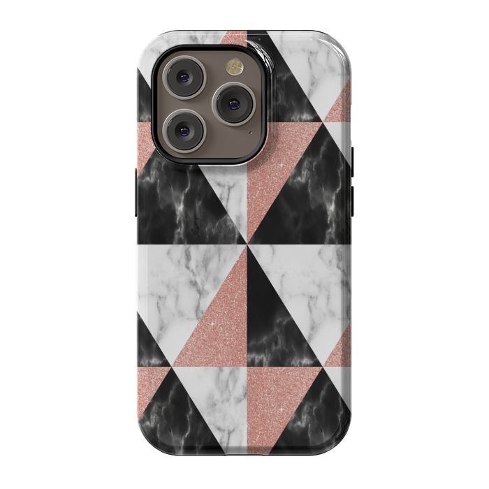 iPhone 14 Pro StrongFit Marble Triangles Geometric by Alemi
