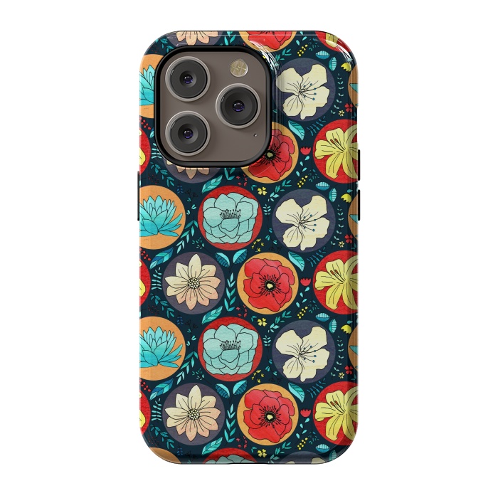 iPhone 14 Pro StrongFit Navy Polka Dot Floral  by Tigatiga