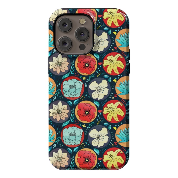 iPhone 14 Pro max StrongFit Navy Polka Dot Floral  by Tigatiga