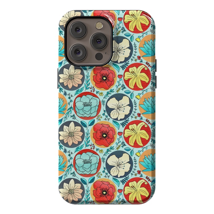 iPhone 14 Pro max StrongFit Polka Dot Floral On Navy  by Tigatiga