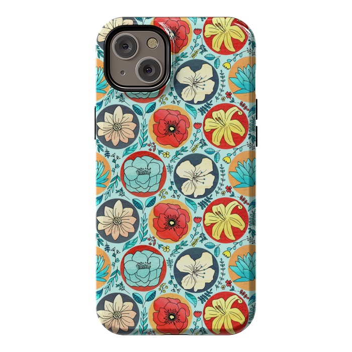 iPhone 14 Plus StrongFit Polka Dot Floral On Navy  by Tigatiga