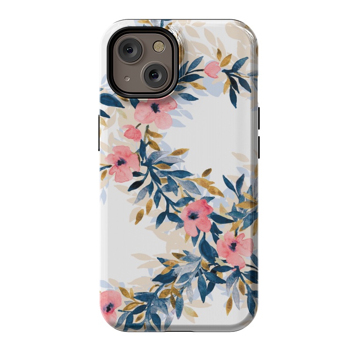 iPhone 14 StrongFit Fresh Pink Watercolor Floral Wreaths by Micklyn Le Feuvre