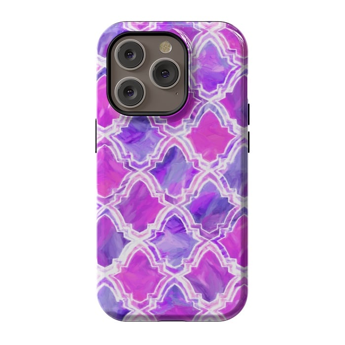 iPhone 14 Pro StrongFit Marrakesh Inspired Moroccan In Magenta & Purple by Tigatiga