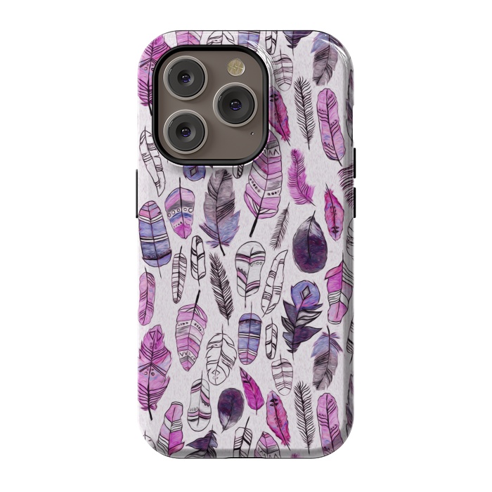 iPhone 14 Pro StrongFit Purple Feathers  by Tigatiga