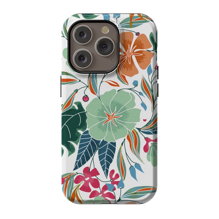 iPhone 14 Pro StrongFit Minty + Rust Floral by Uma Prabhakar Gokhale