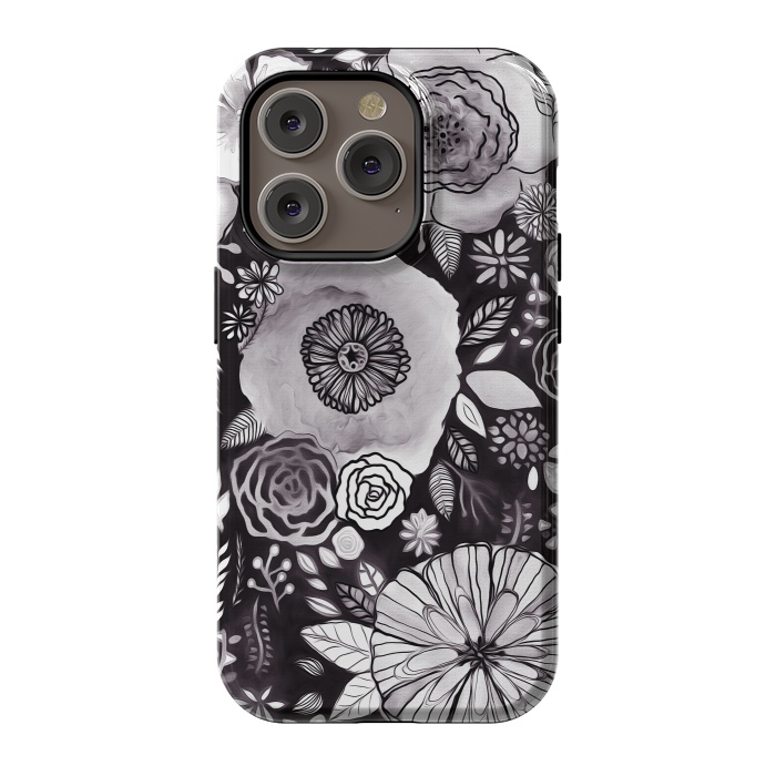 iPhone 14 Pro StrongFit Black & White Floral Mix  by Tigatiga