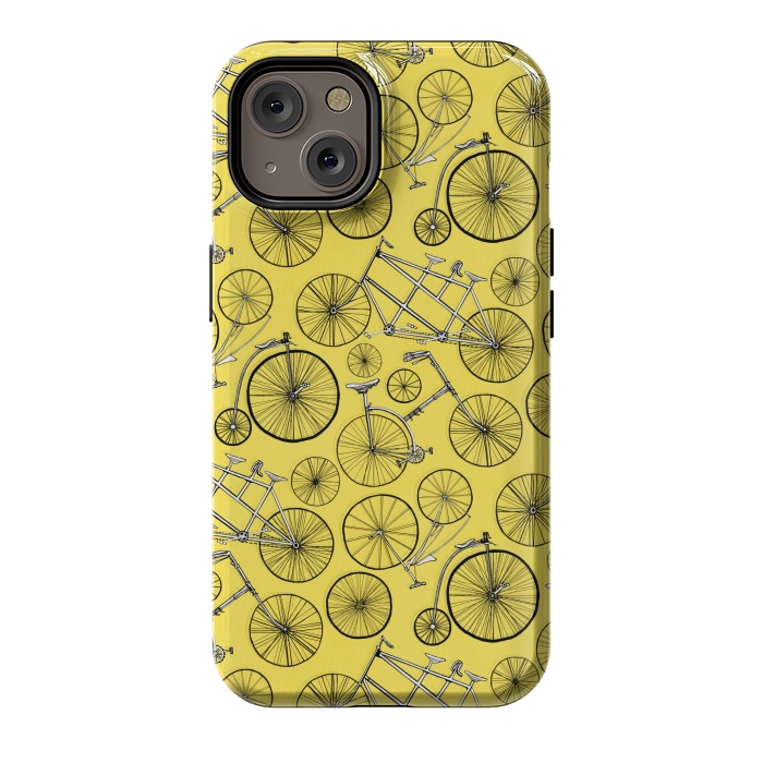 iPhone 14 StrongFit Vintage Bicycles on Yellow  by Tigatiga