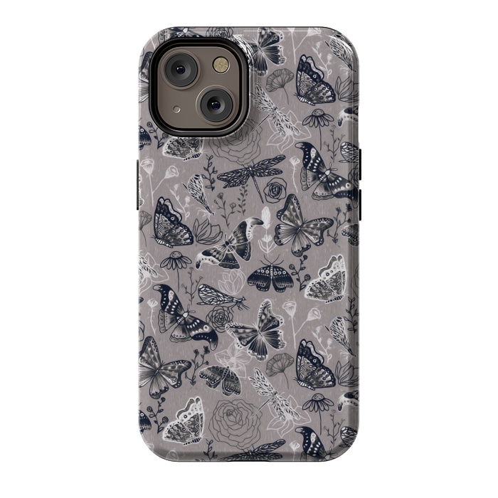iPhone 14 StrongFit Grey Butterflies, Dragonflies and Moths  by Tigatiga