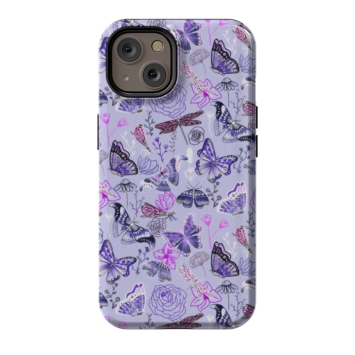 iPhone 14 StrongFit Butterflies, Dragonflies and Moths on Purple by Tigatiga