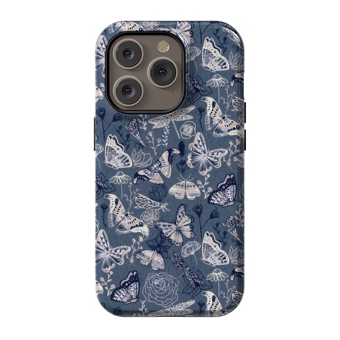 iPhone 14 Pro StrongFit Butterflies, Dragonflies and Moths on Navy  by Tigatiga