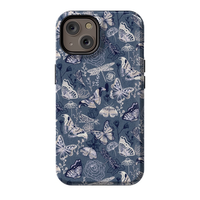 iPhone 14 StrongFit Butterflies, Dragonflies and Moths on Navy  by Tigatiga