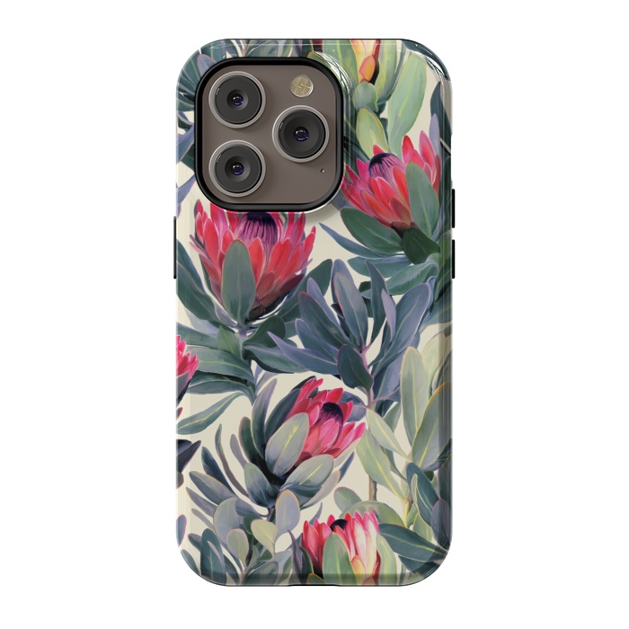 iPhone 14 Pro StrongFit Painted Protea Pattern by Micklyn Le Feuvre