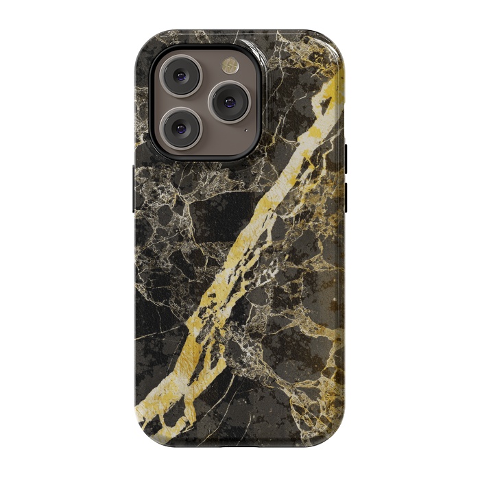 iPhone 14 Pro StrongFit Black marble with diagonal golden cracks by Oana 