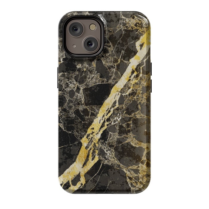 iPhone 14 StrongFit Black marble with diagonal golden cracks by Oana 