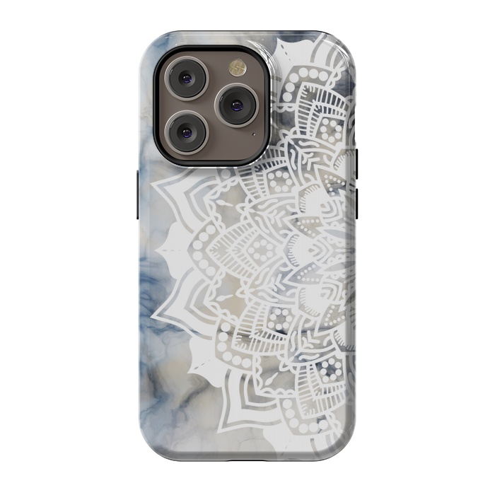 iPhone 14 Pro StrongFit Cut out white lace mandala on marble by Oana 