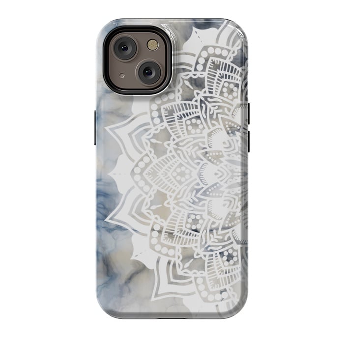 iPhone 14 StrongFit Cut out white lace mandala on marble by Oana 