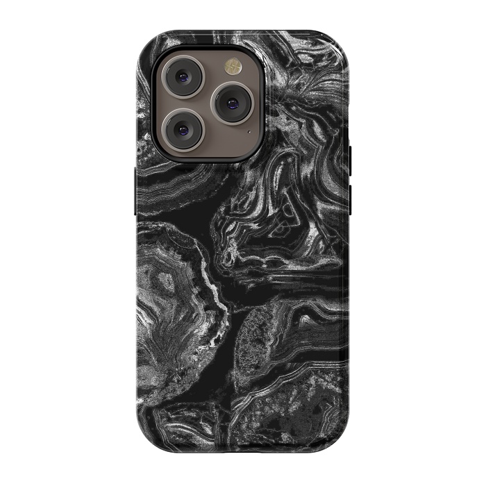 iPhone 14 Pro StrongFit Black liquid marble by Oana 
