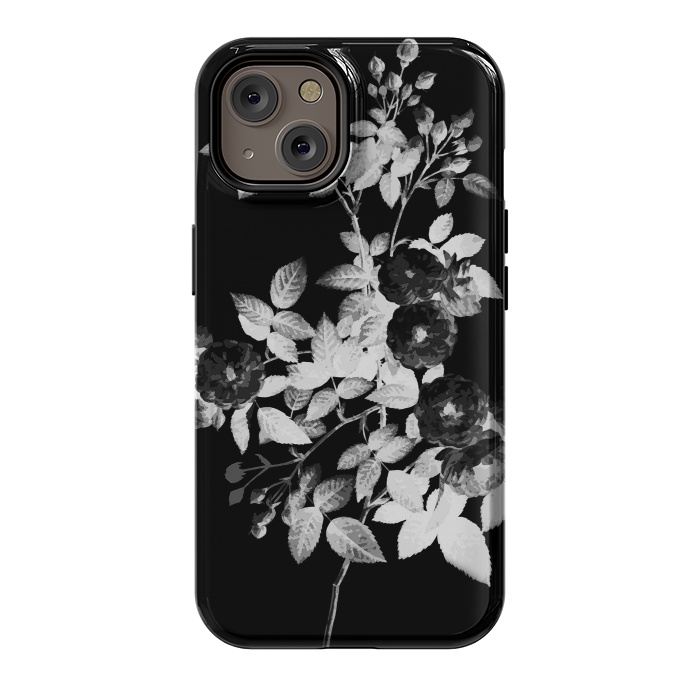 iPhone 14 StrongFit Black and white rose botanical illustration by Oana 