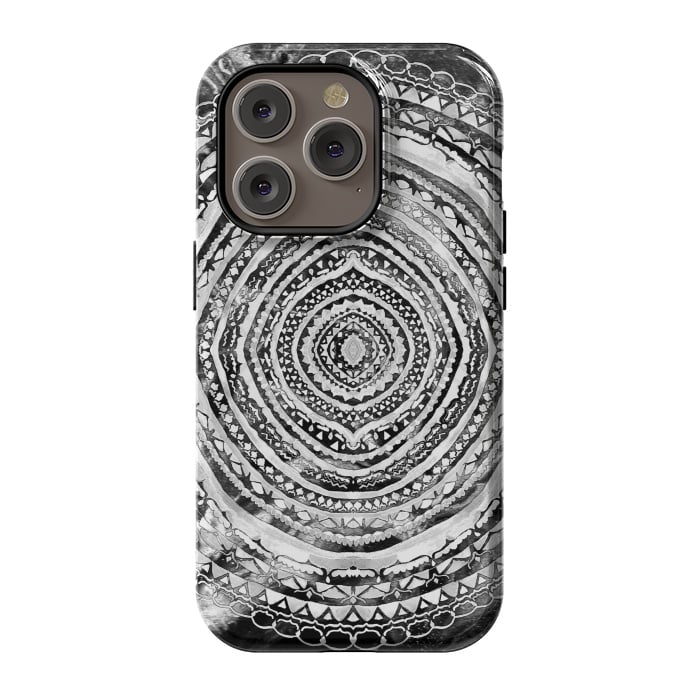 iPhone 14 Pro StrongFit Black & White Marbling Mandala  by Tigatiga