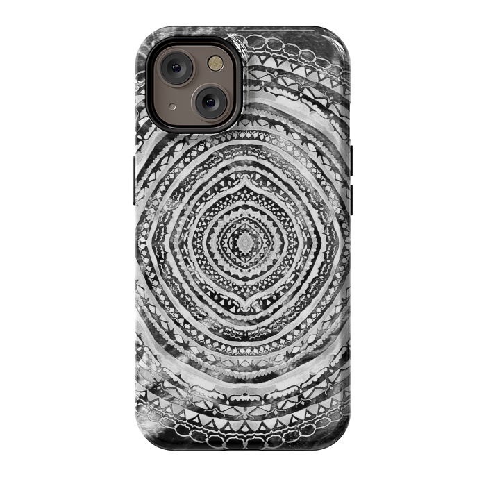 iPhone 14 StrongFit Black & White Marbling Mandala  by Tigatiga