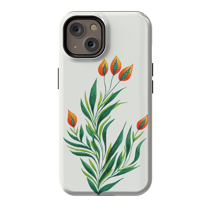 iPhone 14 StrongFit Green Plant With Orange Buds by Boriana Giormova