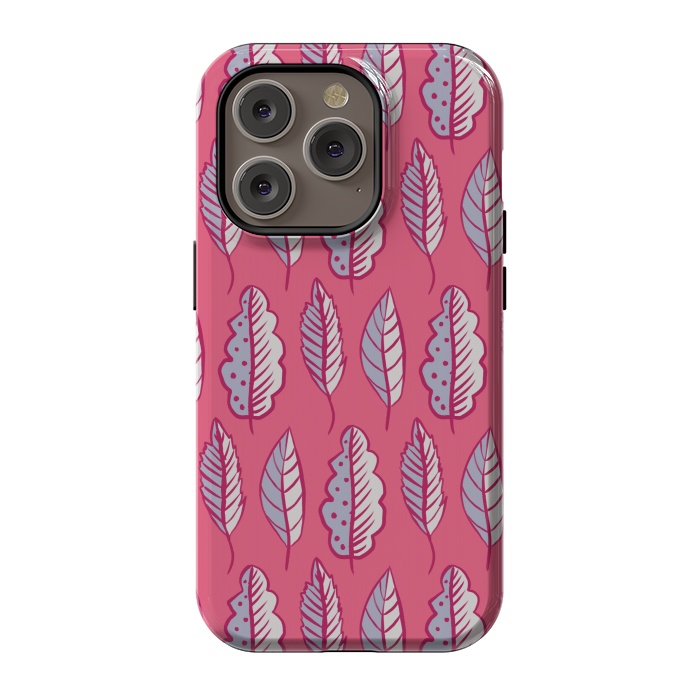 iPhone 14 Pro StrongFit Pink Leaves Abstract Decorative Pattern by Boriana Giormova