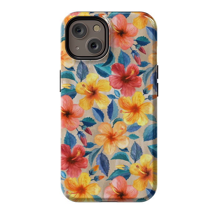iPhone 14 StrongFit Little Tropical Hibiscus Blooms in Watercolor by Micklyn Le Feuvre