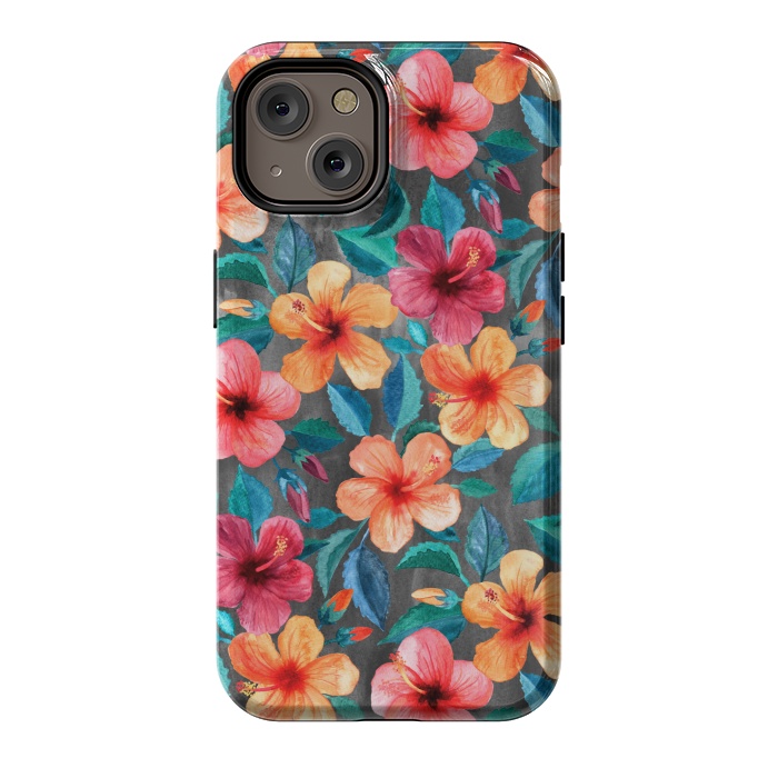 iPhone 14 StrongFit Colorful Little Tropical Hibiscus Blooms by Micklyn Le Feuvre