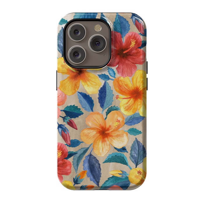 iPhone 14 Pro StrongFit Tropical Hibiscus Blooms in Watercolor by Micklyn Le Feuvre