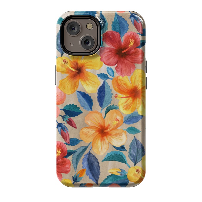 iPhone 14 StrongFit Tropical Hibiscus Blooms in Watercolor by Micklyn Le Feuvre