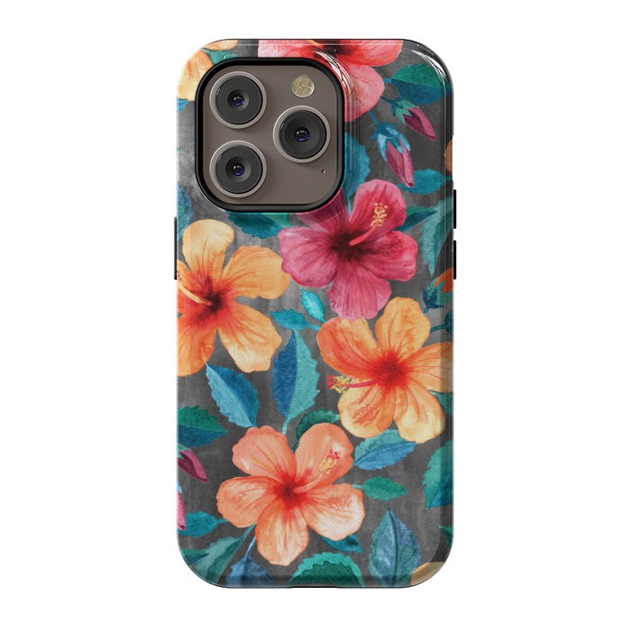 iPhone 14 Pro StrongFit Colorful Tropical Hibiscus Blooms  by Micklyn Le Feuvre